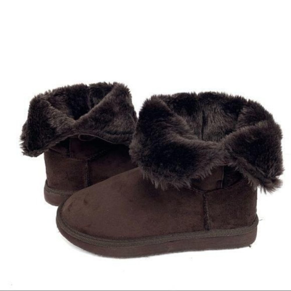 Bumper Brown Faux Suede & Fur Boots Size 7 - Picture 3 of 8